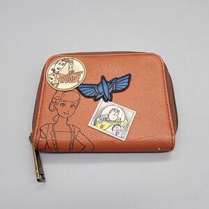 Disney Loungefly Toy Story Brown Zip Wallet Bo Peep Woody Buzz Lightyear Patch